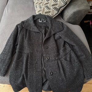 Apt. 9 Black Speckled Wool-Blend Button Coat- size Large